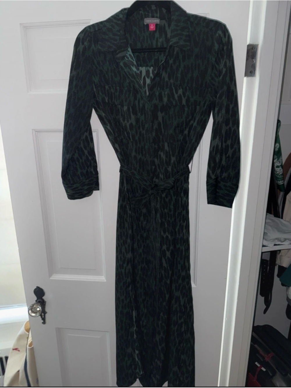 Women's Vince Camuto Dark Green Animal-Print Wrap Dress